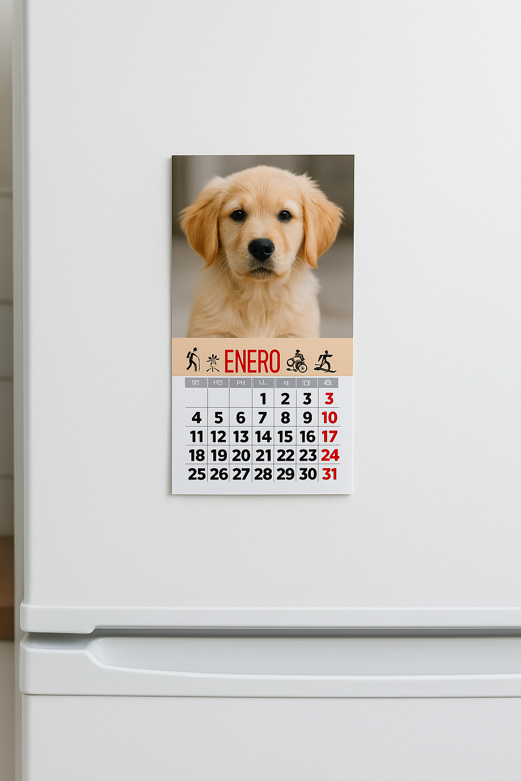 El calendario de imán con faldilla.