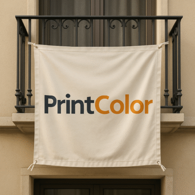 Balconeras personalizadas en PrintColor. Tejido strech 225 g, costura perimetral y lazos de sujeción.