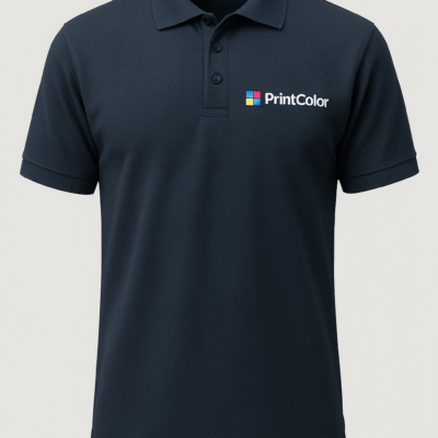 Polo de trabajo de manga corta, color neutro con logo bordado en el lado izquierdo del pecho.