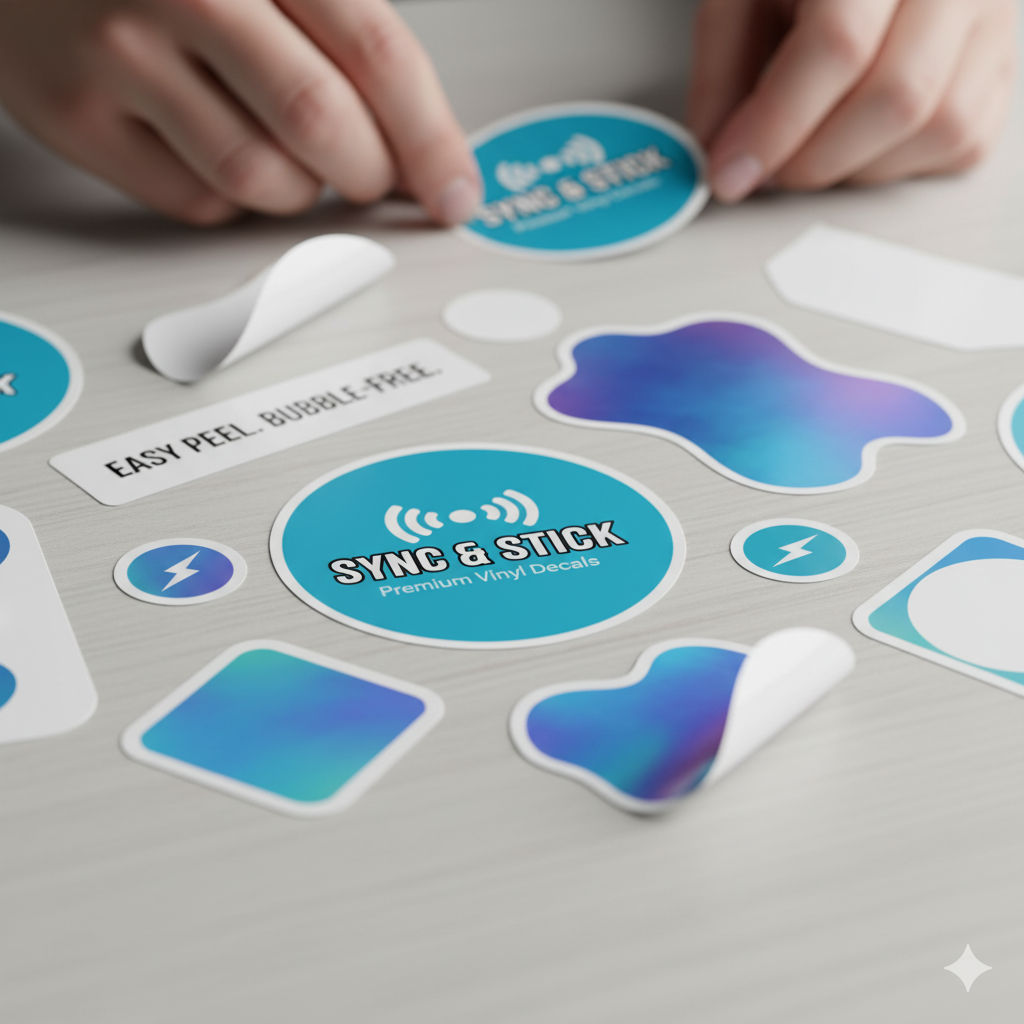 Pegatinas de vinilo personalizadas en alta calidad, resistentes y duraderas. Ideales para branding, packaging, decoración o promociones.